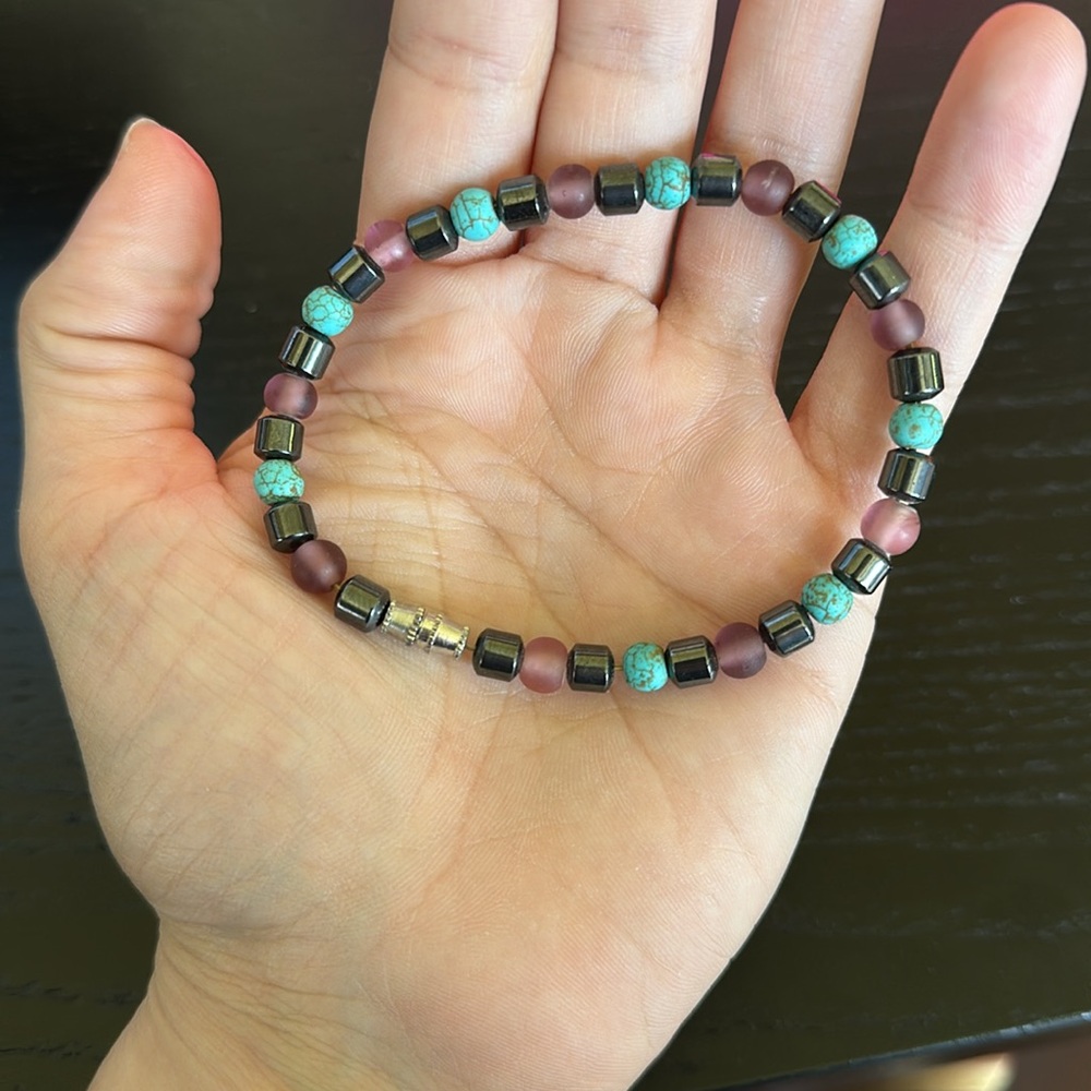 Handmade Turquoise, Glass, and Magnetite Bracelet Made in Mexico